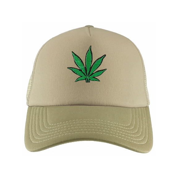 Gravity Threads Marijuana Leaf Adjustable Trucker Hat - Khaki