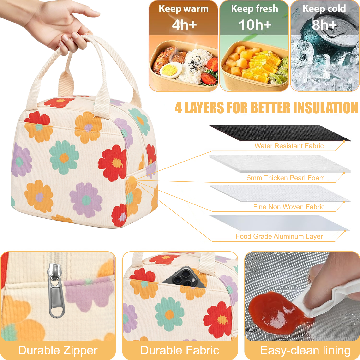 Set de mochila 3 en 1 para niñas de 10+, ligera, con lonchera térmica y estuche, resistente, para adolescentes, para laptop de 15", floral 6