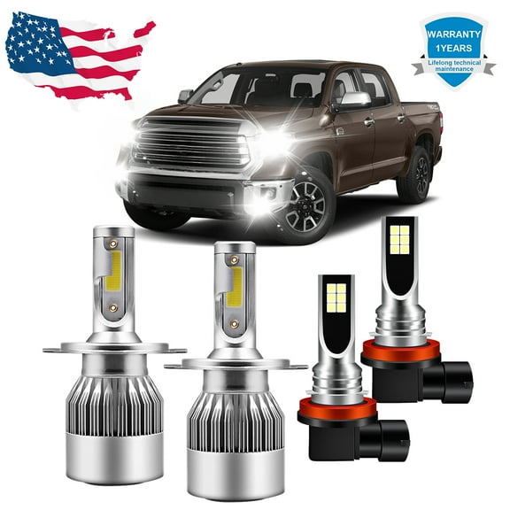 LED Headlight Kit For Toyota Tundra 2014-2021 6000K White High/Low Beam   Fog Light Bulbs