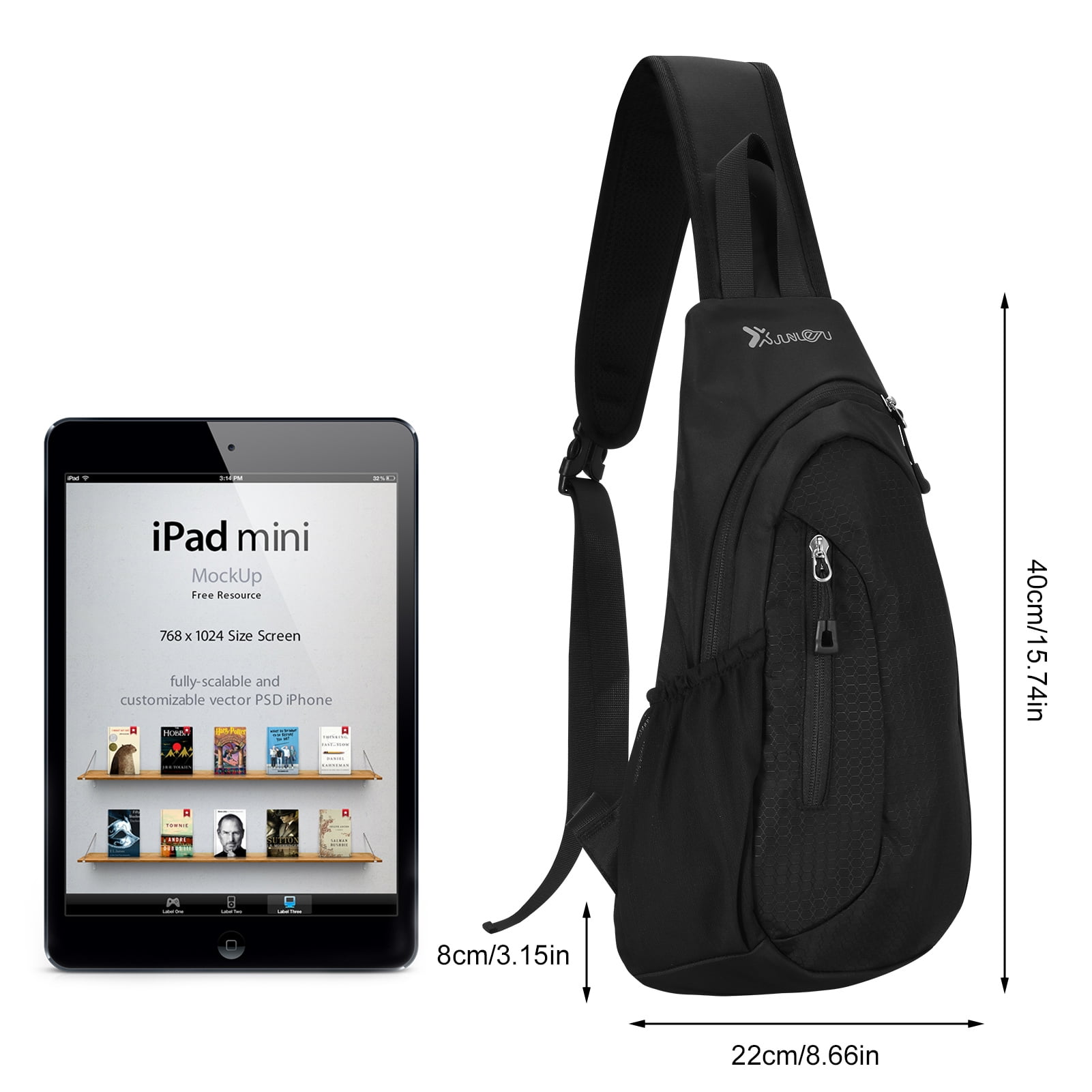 AOWOO Black Sling Bag, Lightweight One Strap Shoulder Chest Bag for Men Women, Small Waterproof Sling Backpack Fishing Bag for Hiking Walking Biking Travel Cycling, Nylon