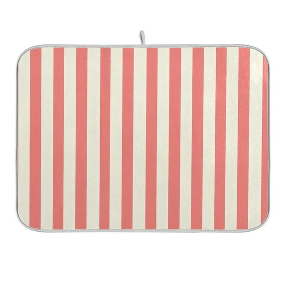 Pale Red and Off-white Striped Dish Drying Mat 16x18 Absorbent Microfiber Draining Rack Pad for Kitchen Counter Sink