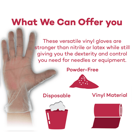 Dealmed Vinyl Medical Exam Gloves, Disposable, Non-Irritating, Latex-Free for First Aid and Medical Facilities, Clear (Large, Box of 100)