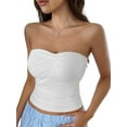 thumbnail image 3 of Women'S Y2K Strapless Tube Top Basic Knit Crop Top Backless Sleeveless Bandeau for 2025 Summer Outfits White S, 3 of 9