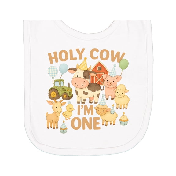 Inktastic Holy Cow I'm One Boy Farm Animal Birthday Newborn Bib