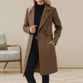 thumbnail image 2 of uublik Womens Trench Coat Brown Notch Lapel Single-Breasted Business Casual Peacoat Trendy Clothes, 2 of 6