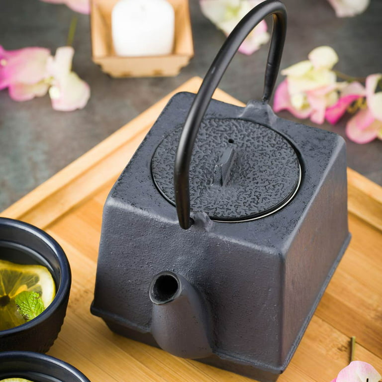 Our Black Bamboo Cast Iron Teapot, or Tetsubin, holds 20.4 oz.