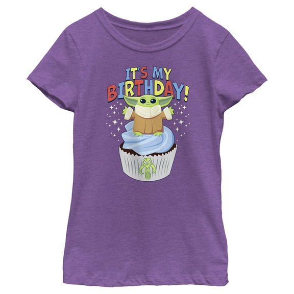 Girl's Star Wars: The Mandalorian It's My Birthday Grogu Cupcake Graphic Tee Purple Berry X Large