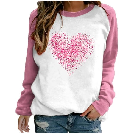 YanHoo Heart Sweatshirts for Teen Girls Crewneck Sweatshirts Valentines Day Womens Raglan Long Sleeve Tops Pullover Cute Valentine Day Shirts Crewneck Sweatshirts prime deals today Clearance