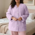thumbnail image 5 of FDGIU Women's Fleece Pajama Jacket‌, Oversized V-Neck Cardigan Coat with Pockets, Cozy Winter Sleepwear & Loungewear, 5 of 7