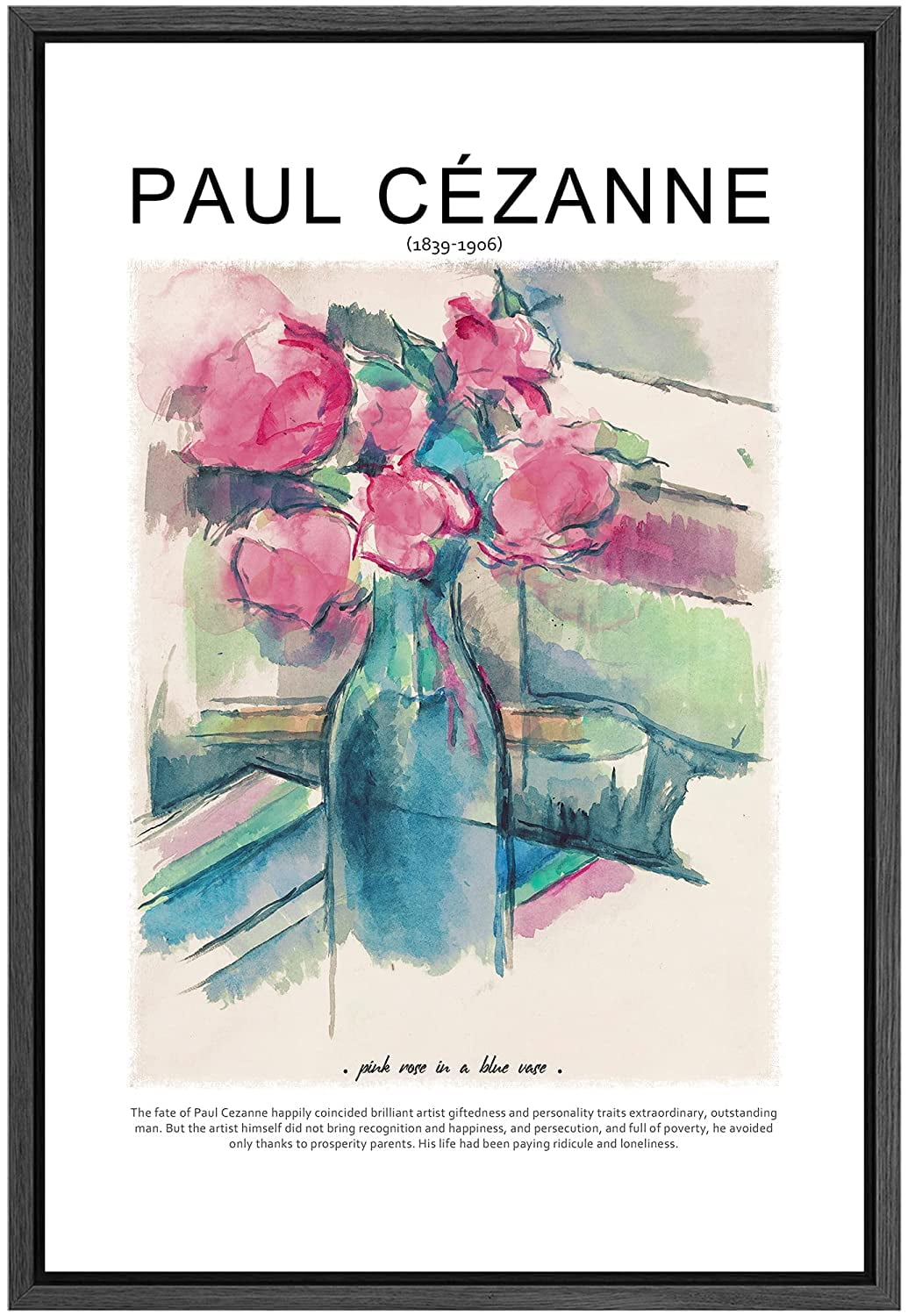 Paul Cezanne Pink Rose Flowers in Blue Vase Canvas Print