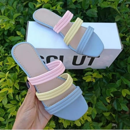 

〖Yilirongyumm〗 Blue 42 Sandals Women Casual Colorblock Toe Sandals Summer Flat Ladies Open Slippers Leather Beach Women s Sandals