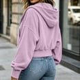 thumbnail image 3 of Ozmmyan Womens Cropped Zip Up Hoodie Ribbed Texture Drawstring Hooded Sweatshirt Jacket with Pockets Casual Fall Outerwear Streetwear Top, 3 of 6