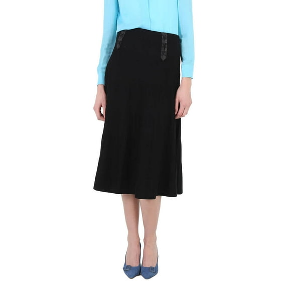 Moschino Ladies Black Leather Detail Pleated Skirt, Brand Size 36 (US Size 2)