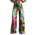 thumbnail image 2 of Women's Casual Pants 2025 New Summer Flower Wide Leg Pants Lightweight And Loose Casual Colorful Pants Imitation Jeans,Pink Women's Casual Pants XXXL, 2 of 4