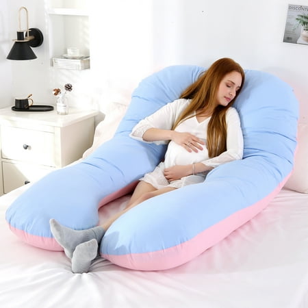 Full Body U Shaped Pillow Pregnancy, Maternity Pillow for Side Sleeping, Cotton Pillow Comfortable Sleeping Support, Nursing Cushion for Baby, With Zipper - 48 x 26 x 6