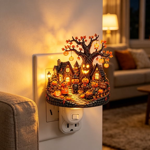Halloween Night Light Plug In, Spooky Ghost Pumpkin Wall Nightlight with Warm Lighting, Cute Halloween Decorations for Home, Acrylic Decor for Bedroom Entrance