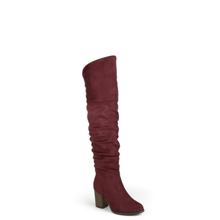 Women's Ruched Stacked Heel Faux Suede Over-the-knee Boots