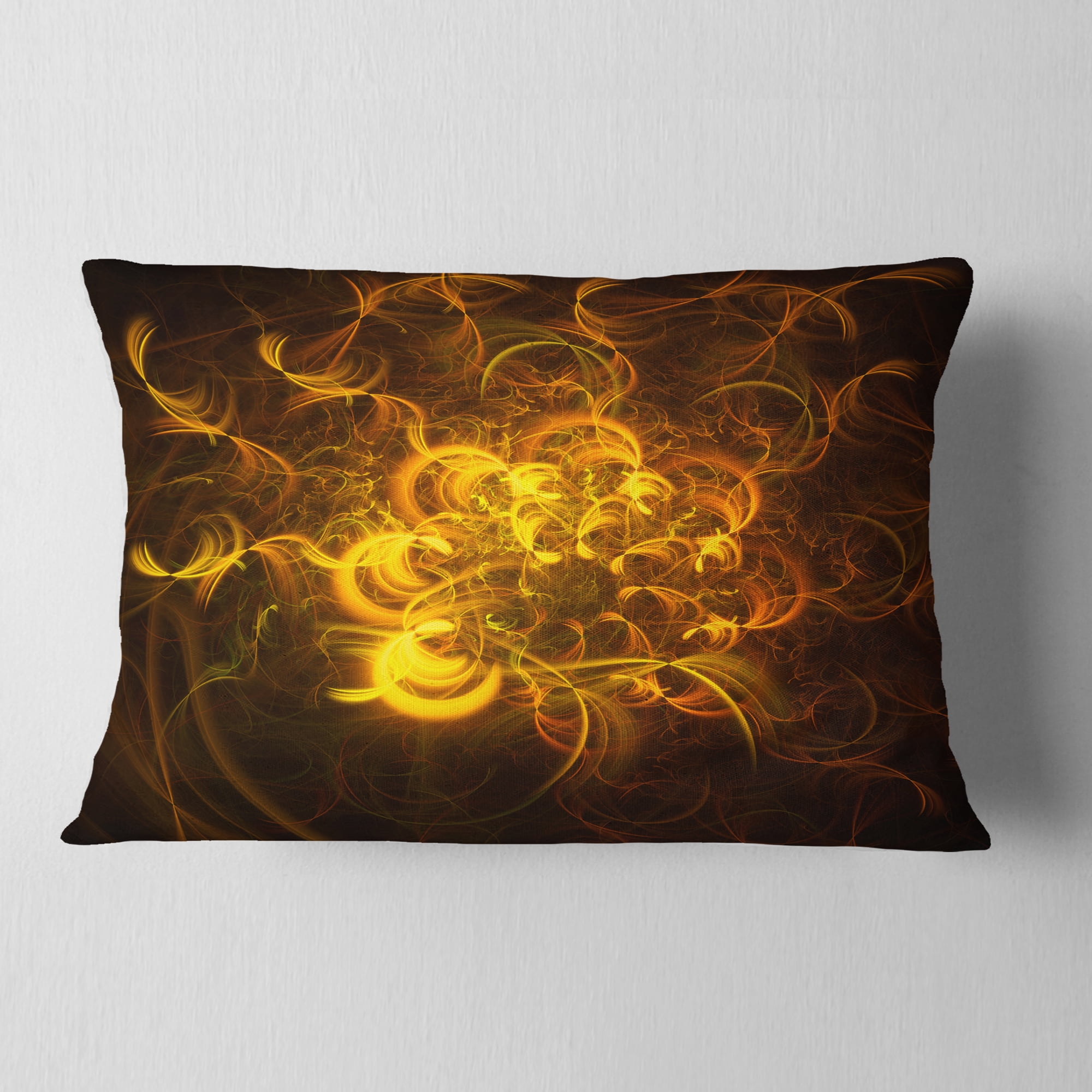 Designart Golden Fractal Flower in Dark - Floral Throw Pillow - 12x20