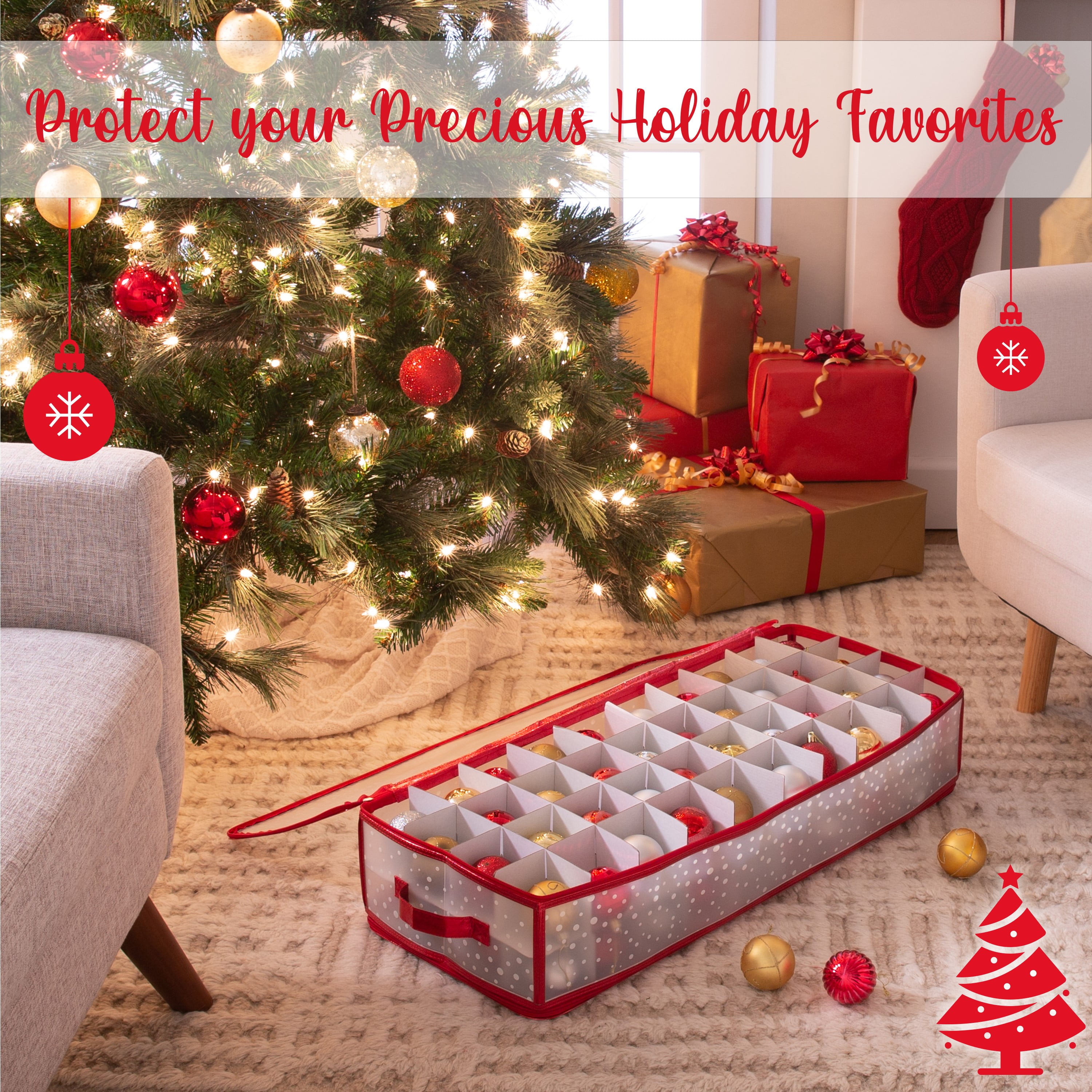 Simplify Plastic 80 Count Ornament Storage Organizer Bag, Red