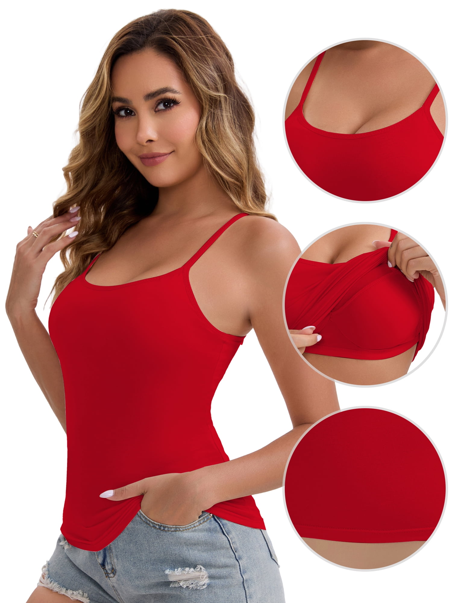 DARING DIVA Women's Padded Tank Top Round Neck Casual Camisole XL 1 White 1 Wine Red 1 Blue