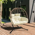 thumbnail image 4 of FKSLIFE Double Egg Chair with Stand Hammock Chair Cushion Outdoor Patio Wicker Loveseat Hanging Egg Chairs for 2 Persons, 4 of 7