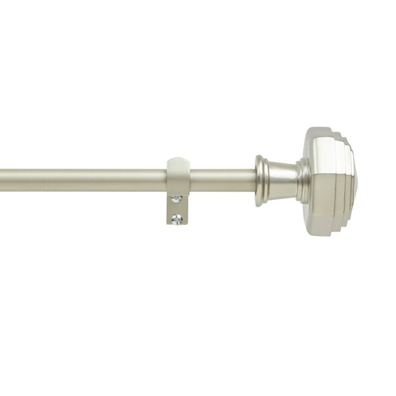 Martha Stewart Chatsworth 36'' - 66'' Long, Adjustable Curtain Rod and Finial Set, Matte Nickel, Silver