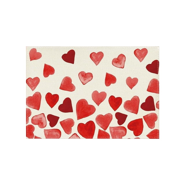 Valentine Placemat, Heart Print Placemat, Linen Table Mat for Holiday Party and Everyday Dining, Insulated Tabletop Protector for Kitchen Home Restaurant