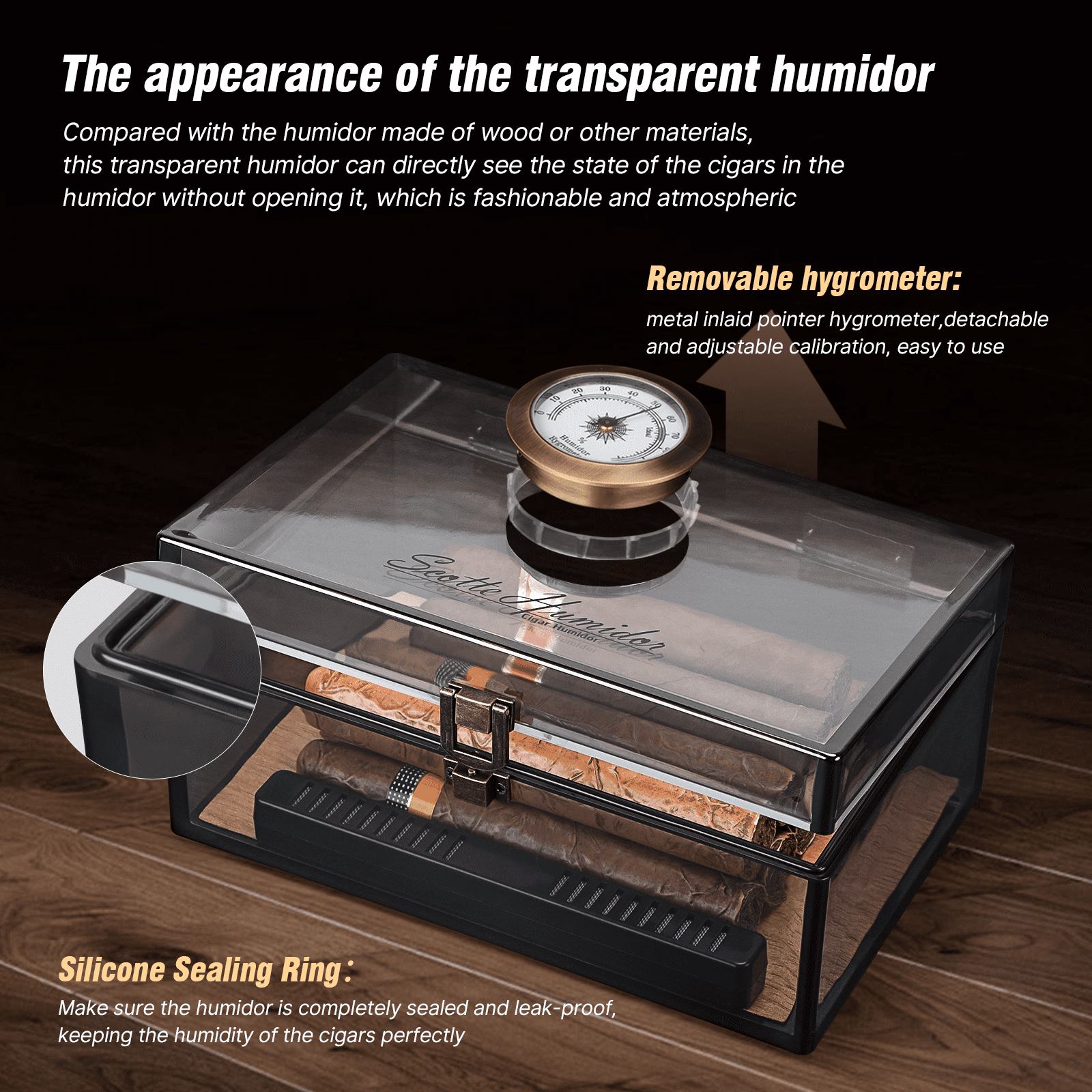 Acrylic Cigar Humidors Cigar Storage Box with Hygrometer and Humidifier, Portable Cigar Travel Case with Cigar Cutters Cigar Punch Accessories,Hold 20 Cigars