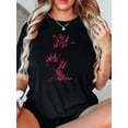 thumbnail image 1 of 1pc Women'S Casual Round Neck Short Sleeve T-Shirt with Red Leaf Tree Print, Fashionable Geometric Pattern, Knitted Polyester Fabric, Comfortable All-Season Top, 1 of 8