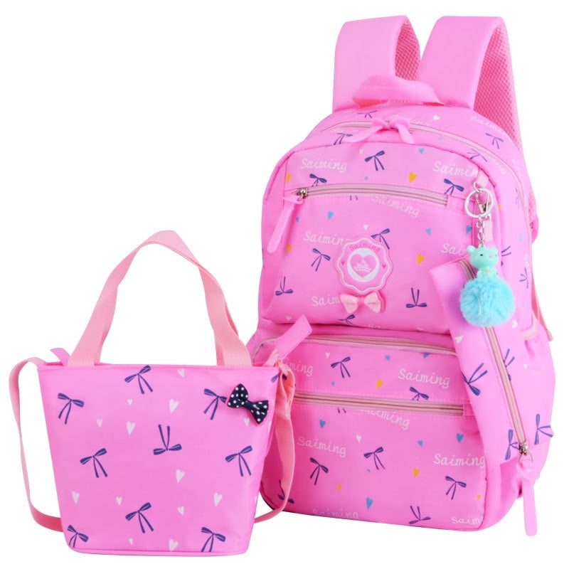 SCIONE School Backpacks Set Girl Geometric Printed Primary Junior High  University School Bag Bookbag 3pcs Backpack Sets Pink 