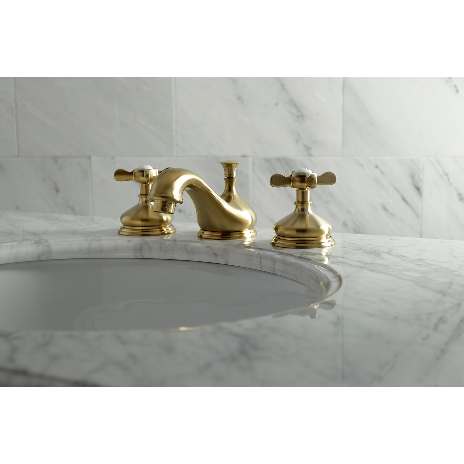 Kingston Brass KS1167BEX 8 in. Widespread Bathroom Faucet, Brushed Brass