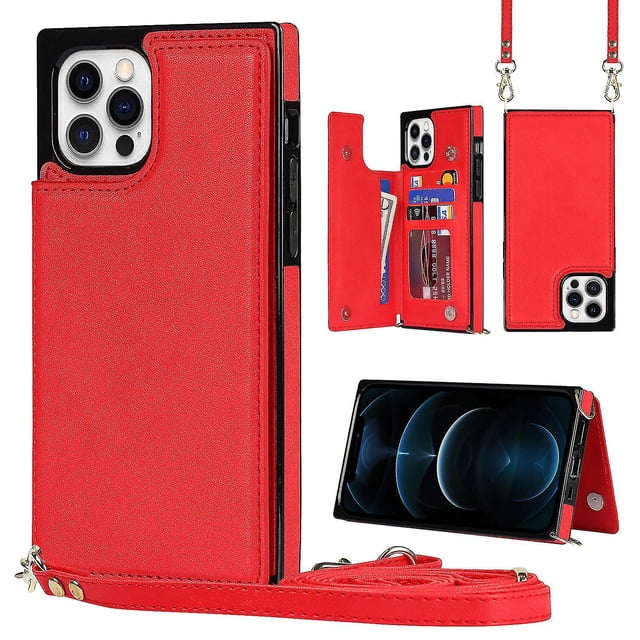 Funda para iPhone 14 con cordón de piel sintética, color liso