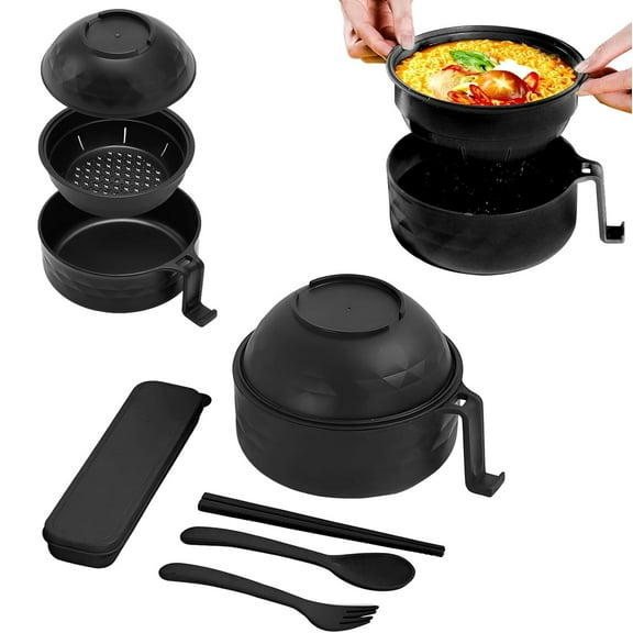 Microwave Ramen Bowl, 2025 New Microwave Safe Rapid Ramen Cooker Set with Lid, Dishwasher Safe, Noodle Bowls for Apartment College Dorm Room Home Office for Gift (Black)