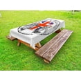 thumbnail image 1 of British Outdoor Tablecloth, London England Grunge Stamp with Flag Nostalgic National Graphic, Decorative Washable Fabric Picnic Tablecloth, 58 X 104 Inches, Scarlet Navy Blue Pale Grey, by Ambesonne, 1 of 2