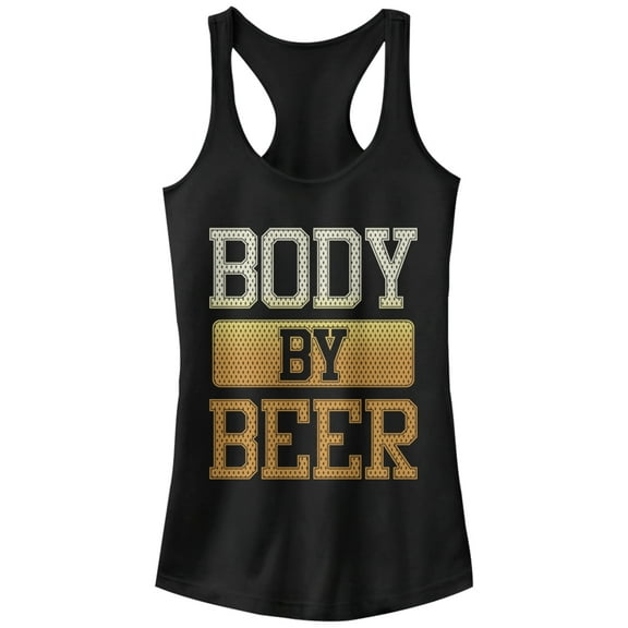 Junior's CHIN UP Body By Beer Racerback Tank Top Black Large