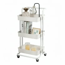 Behome Rolling Cart, 3-Tier Storage Cart with Wheels and Handle, Mobile Utility Cart for Office, Kitchen, Craft Room, White
