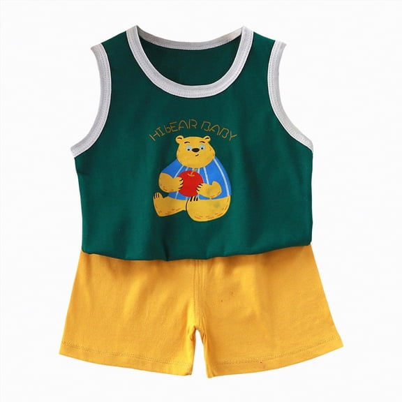 mgoYE Toddler Boy Clothes 18-24 Months Toddler Boys 2 PCS Tank Top and Shorts Set Cotton Sleeveless Shirts and Shorts Summer Outfits|Green 5-6 Years