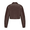 thumbnail image 3 of Jackets Women Solid Long Sleeve Button Lapel Cropped Leather With Pocket Moto Biker Slim Outwear Coats, 3 of 4