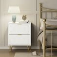 thumbnail image 2 of Eclife Set of 2 Modern White Nightstand Bedside Table with Gold Handle Leg Line End Table Side Table for Bedroom Living Room, 2 of 10