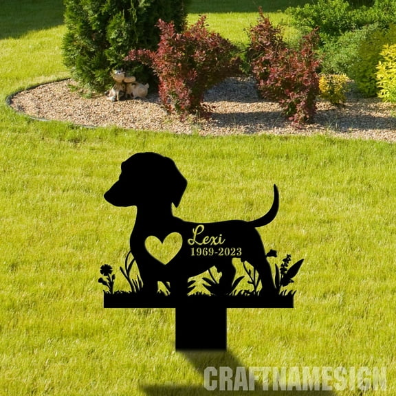 Craftnamesign Custom Dachshund Dog Memorial Stake, Memorial Plaque with Stake, Dog Grave Marker