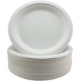 thumbnail image 1 of Assiettes en Papier Super Rigides - Assiettes Jetables en Bagasse de Canne à Sucre Blanches Extra Résistantes - Écologiques, Biodégradables - 9 Pouces - Lot de 100, 1 of 5