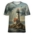 thumbnail image 5 of Lighthouse Sunrise Coast Scenery Pale Blue Tan Women's Short Sleeve Tops Casual Blouses T Shirt, 5 of 6