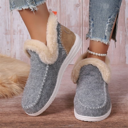 Winter Boots For Women Anti-Slip Warm Snow Fuzzy Ankle Booties Silp On Comfortable Casual Loafers Shoes Clearance Sale