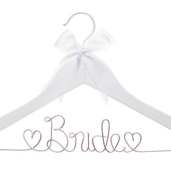 Bride to Be Wedding Dress Hanger Wooden and Wire Hangers for Brides (White Wood Pink Wire)