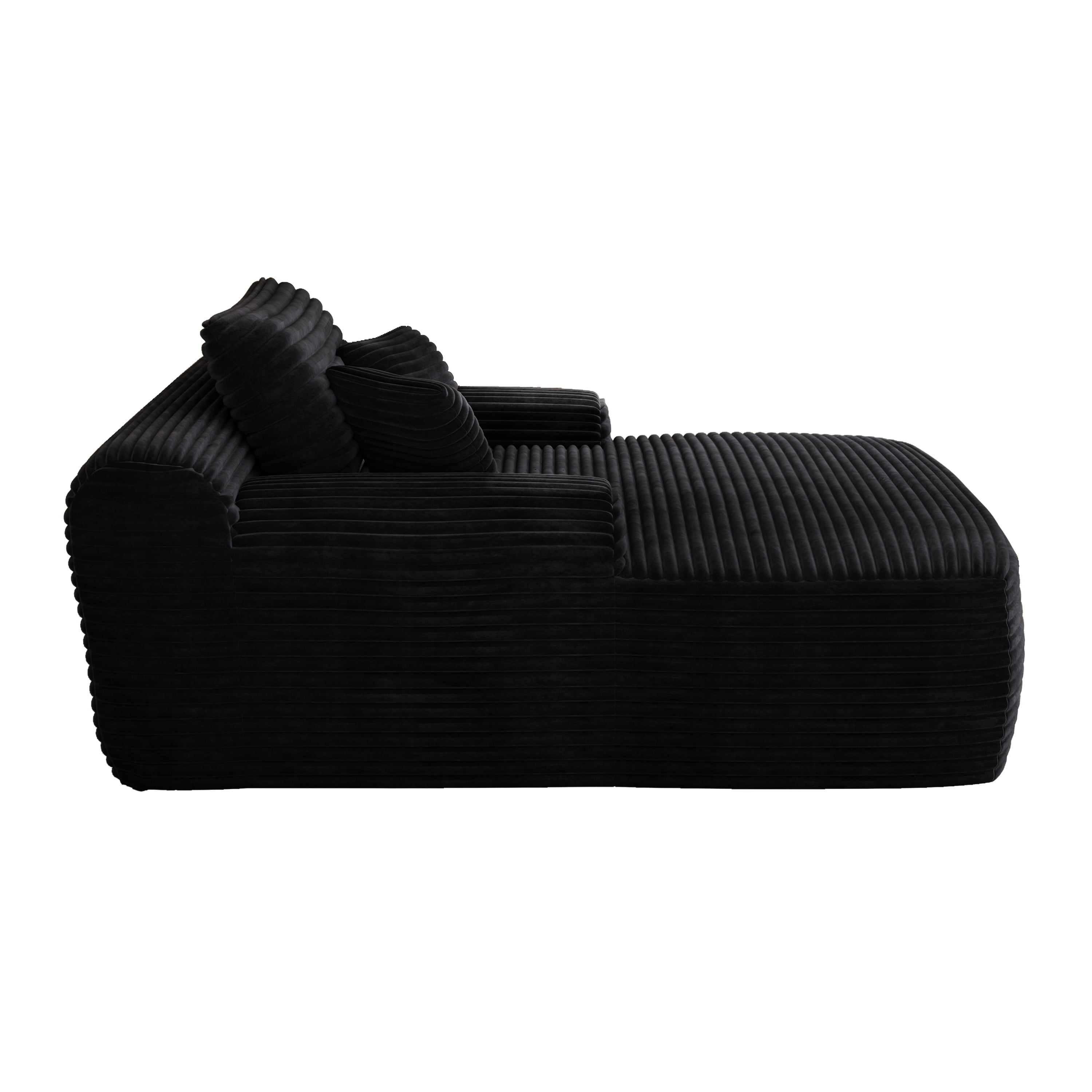 Howcool 65" Oversized Chaise Lounge Chair, Corduroy Boneless Sleeper Sofa Bed with Wide Armrest & Throw Pillows, Deep Seat Lounge Chair for Living Room, Bedroom & Apartment, Black