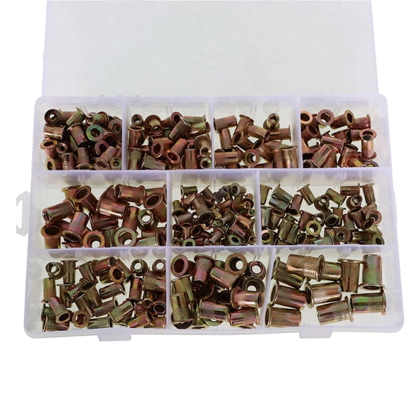 Handdo 300 Pack 150pcs Metric 150pcs SAE Zinc Steel Rivet Nut Kit Rivnut Nutsert Assort