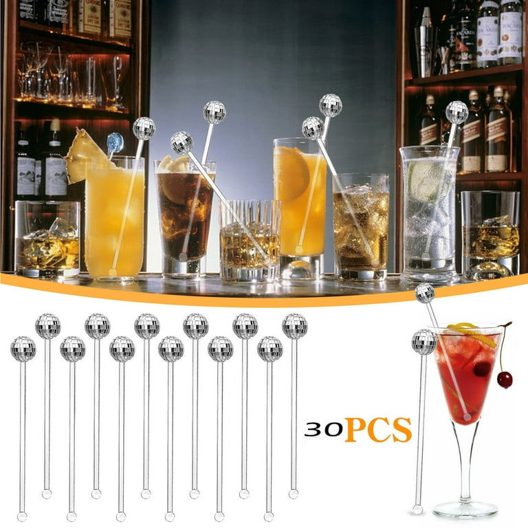 18pcs Disco Ball Stirrers Cocktail Beverage Stirrer Plastic Mirror Ball  Sticks