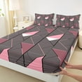 thumbnail image 3 of Manfei Abstract Sqare 3pcs Twin Sheet Sets,Geometric Triangle Twin Fitted Sheet,Grey Pink Breathable Flat Sheet,Teenager Bedroom Decor, 3 of 7