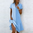 thumbnail image 2 of Horkkom Shirt Dresses for Women V Neck Short Sleeve Midi Dresses Summer Plaid Print Casual Dresses XL, 2 of 7