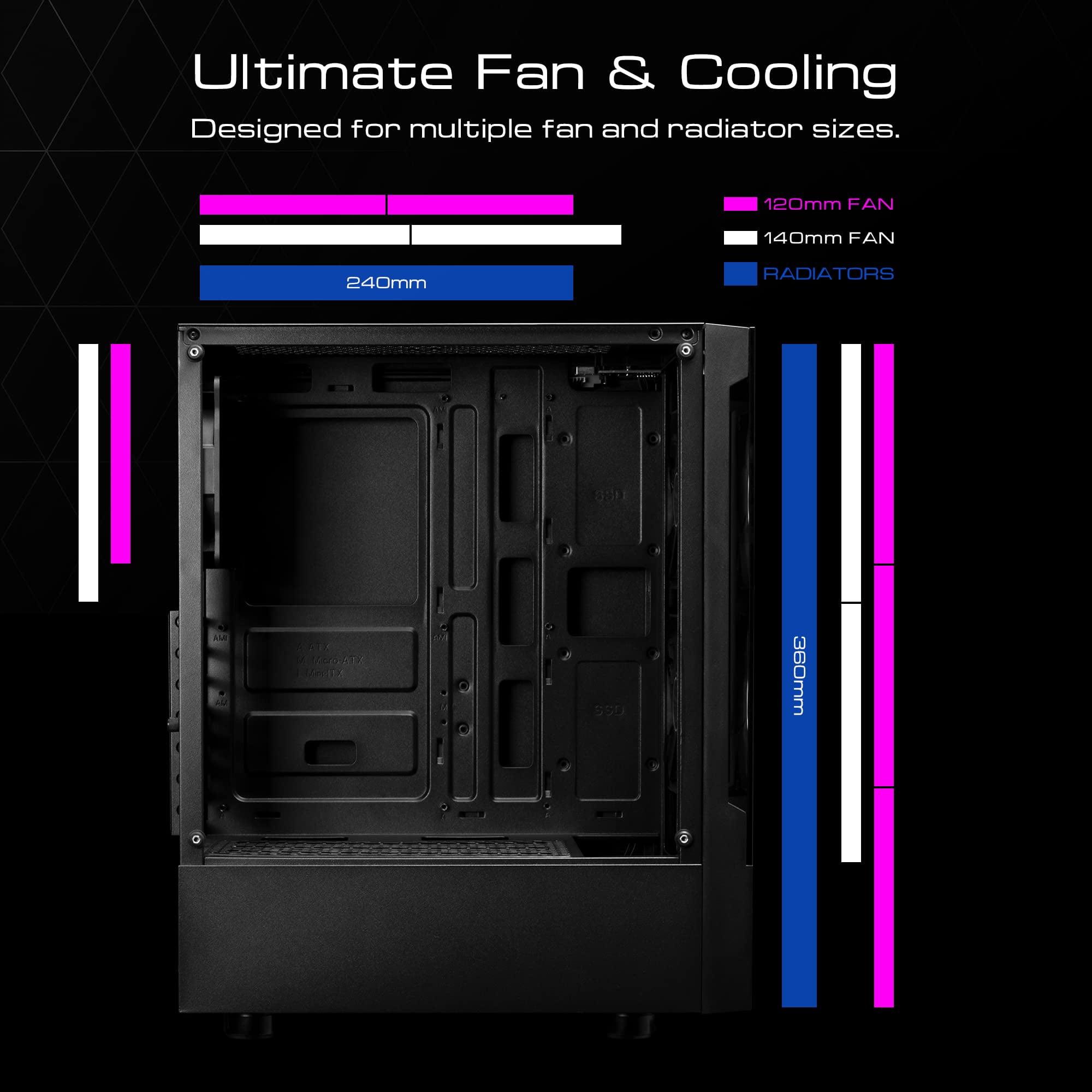 TALOS E3, ATX PC Case, Black Gaming Case with 3 Built-in 120mm ARGB Fans, Tempered Glass Panels by Gamdias